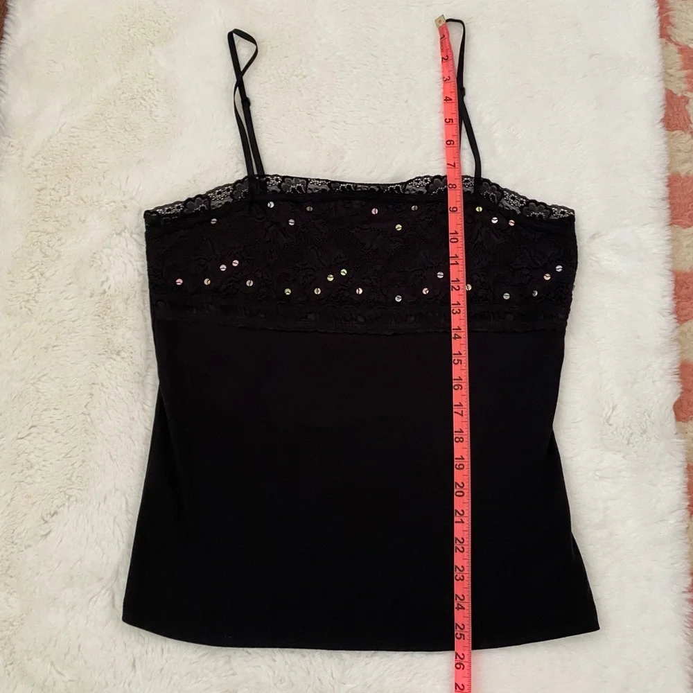 Y2K Black Lace Sequin Cami | Style & Co Stretchy Tank Top - Picture 5 of 9